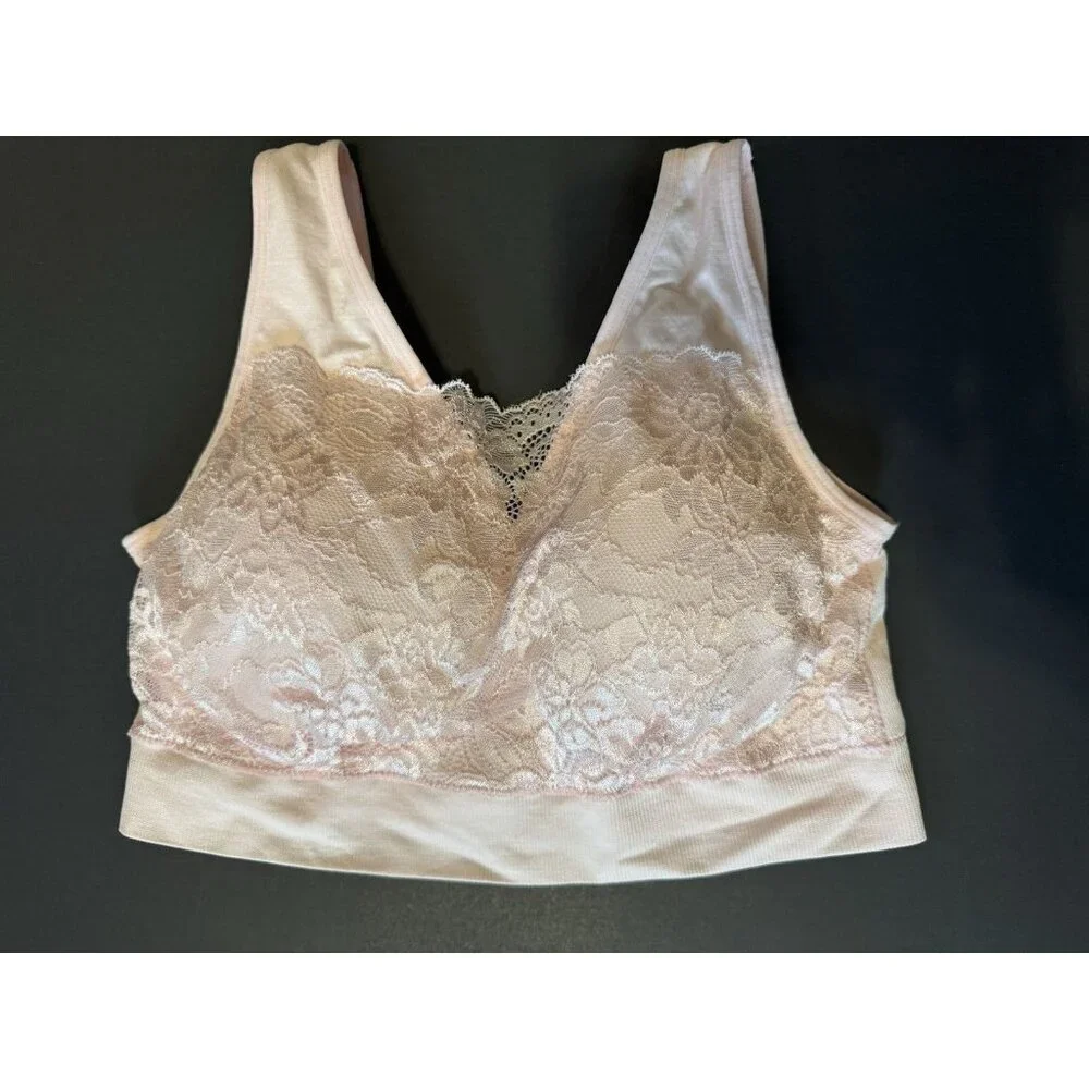 Breezies Bra Size M Pink Lace Cami Padded Wireless Adjustable Clasp Back NEW - Picture 1 of 8